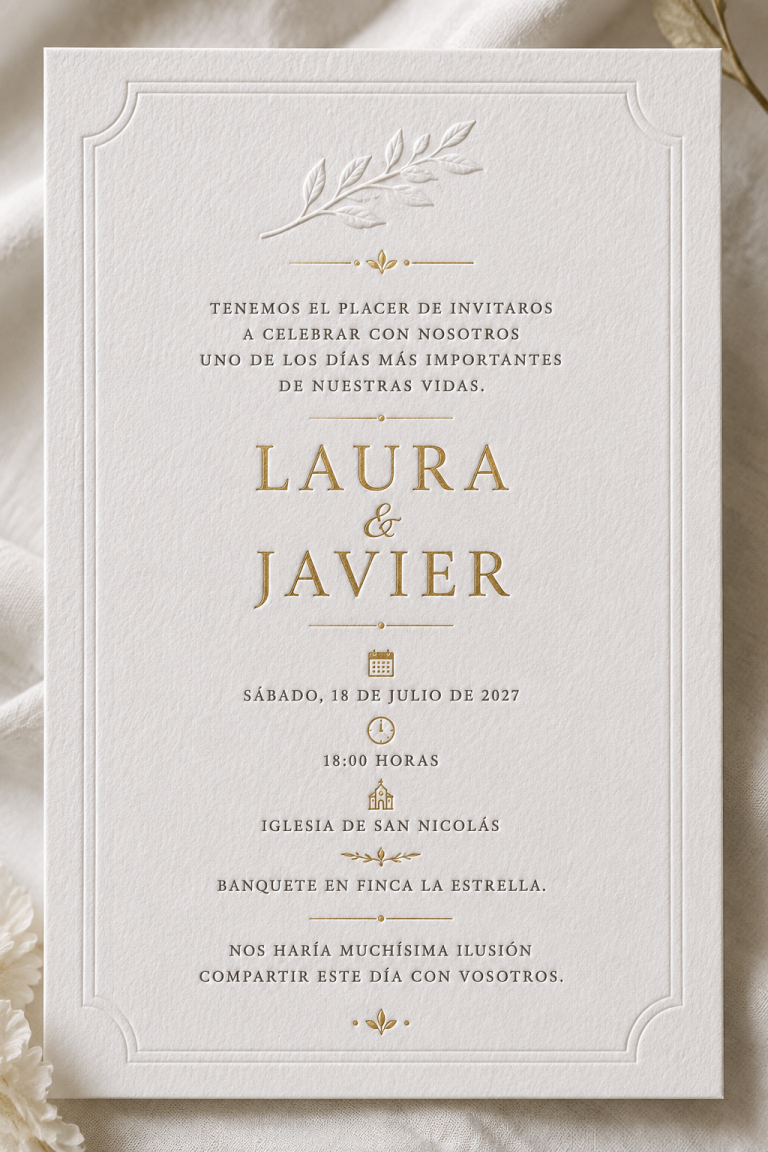 Texto clásico con los novios como anfitriones
